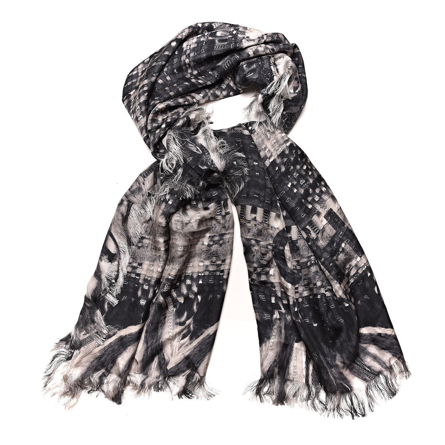 Silk Weave Print Scarf Black