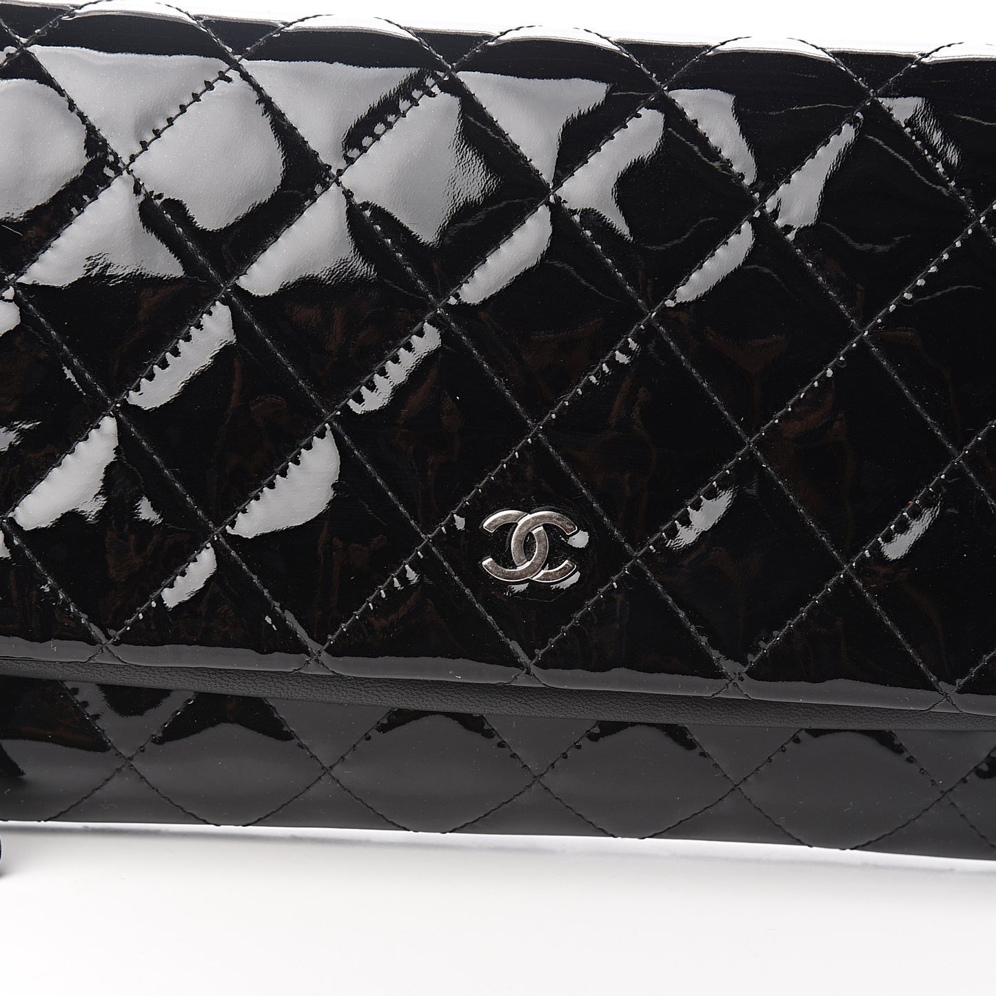 Patent Calfskin Quilted Beauty CC Clutch Black