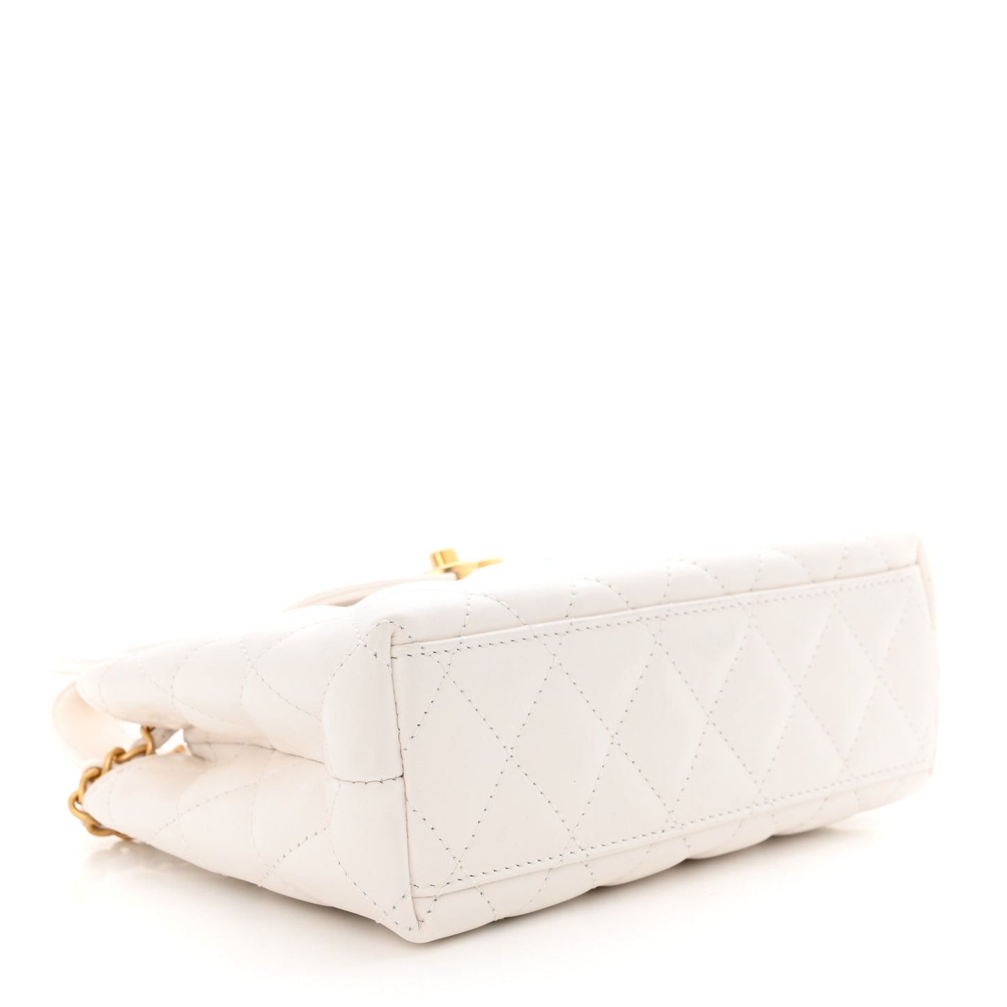 Shiny Aged Calfskin Quilted Nano Kelly Shopper White