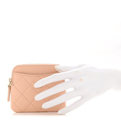 Chanel Caviar Quilted Zip Card Holder Wallet Light Beige 2 of 10