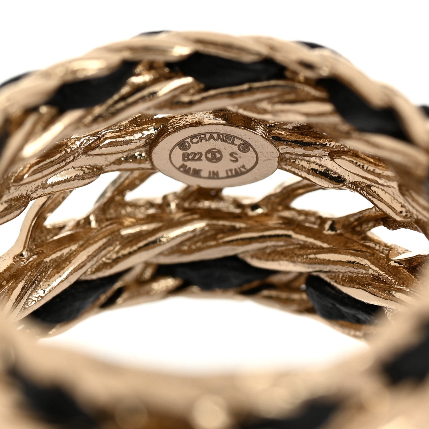 Chanel Metal Crystal Lambskin CC Ring 54 7 Gold Black 4 of 5