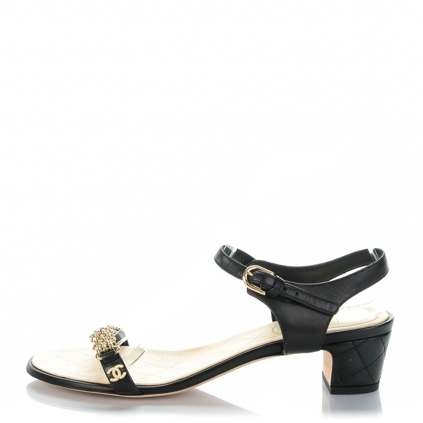 Lambskin Pearl CC Bijoux Sandals 38.5 Black