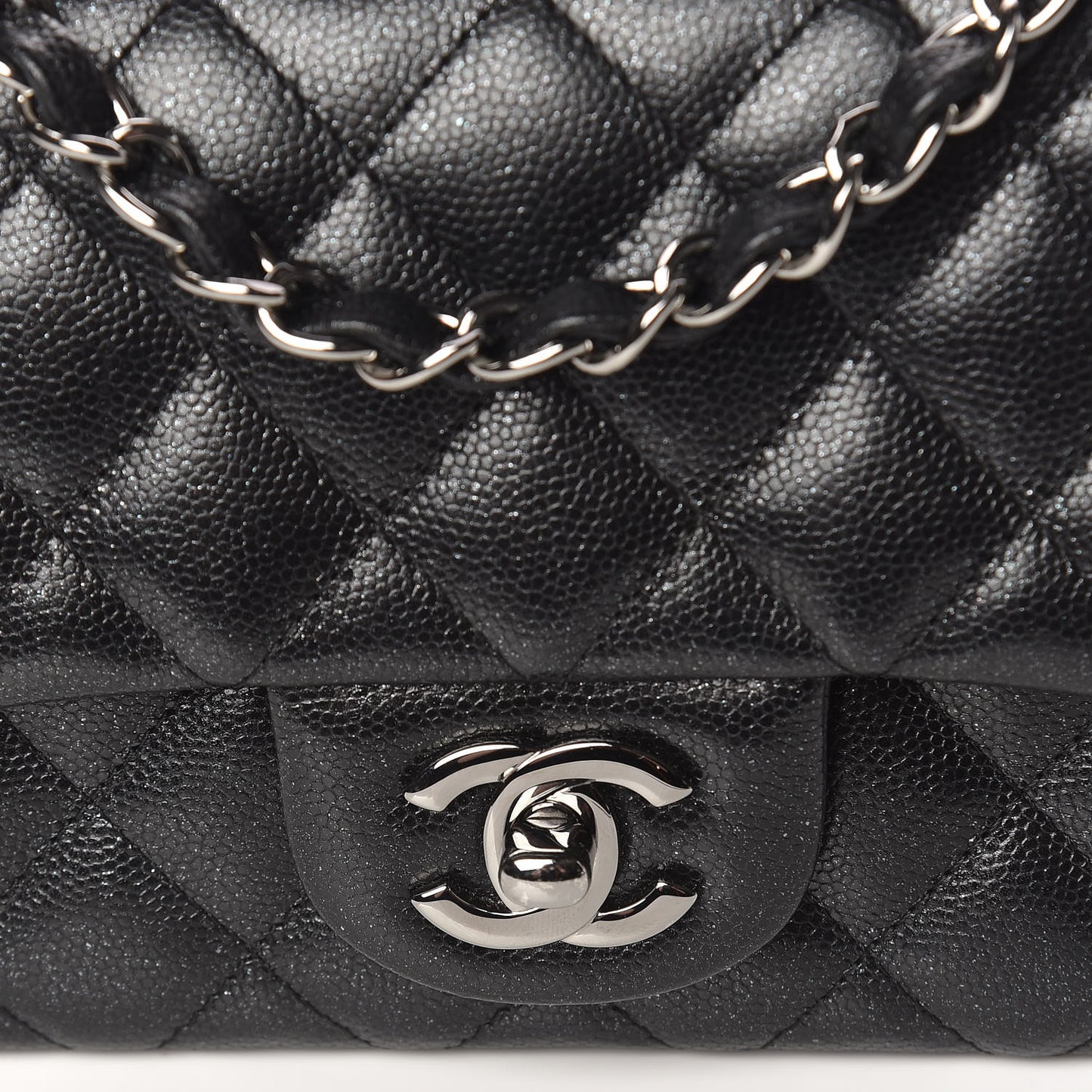 Iridescent Caviar Quilted Mini Rectangular Flap Black