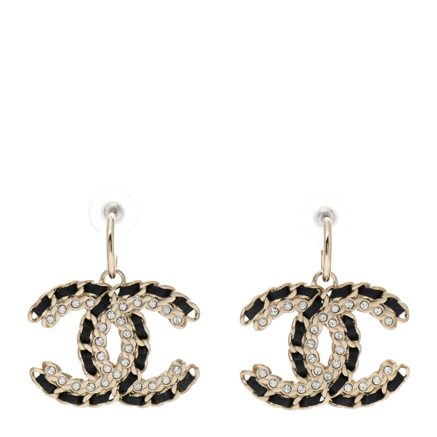 Crystal Lambskin Chain CC Vintage Allure Stud Earrings Black Gold