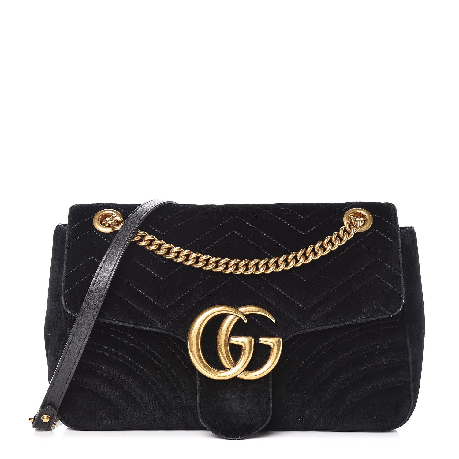 Gucci Velvet Matelasse Medium GG Marmont Shoulder Bag Black 1 of 11