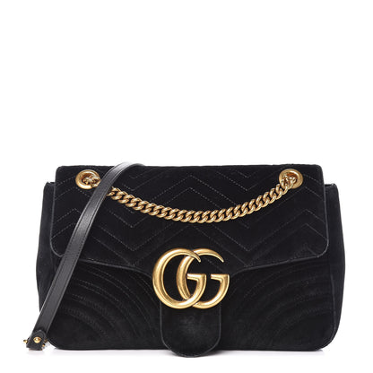 Gucci Velvet Matelasse Medium GG Marmont Shoulder Bag Black 1 of 11