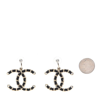 Chanel Satin CC Chain Earrings Light Gold Black 2 of 5