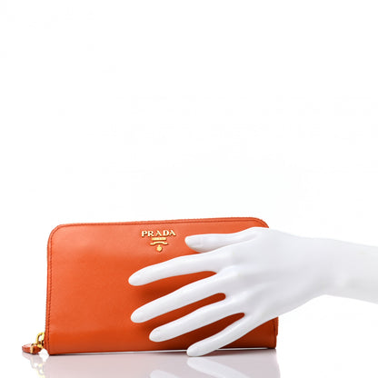 Prada Saffiano Metal Zip Around Wallet Papaya 2 of 7