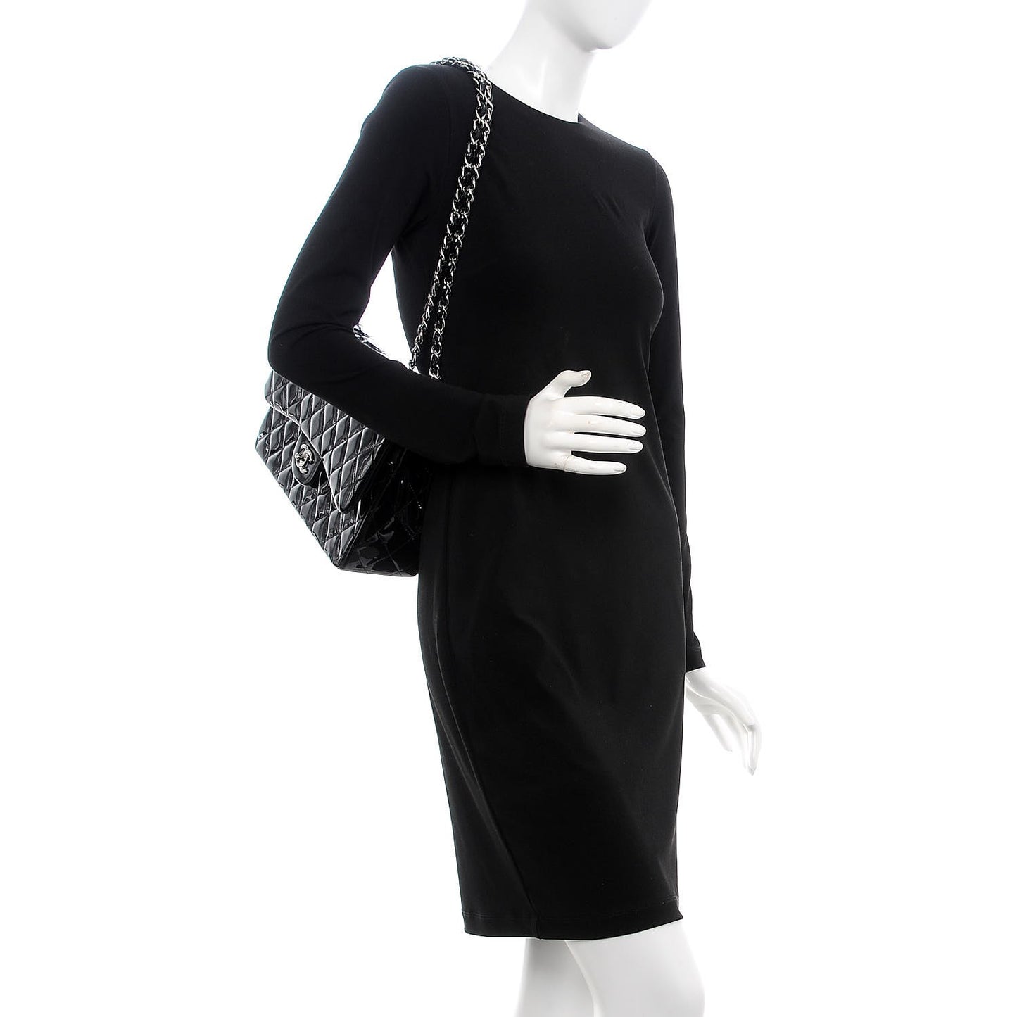 Patent Quilted Jumbo Double Flap Black