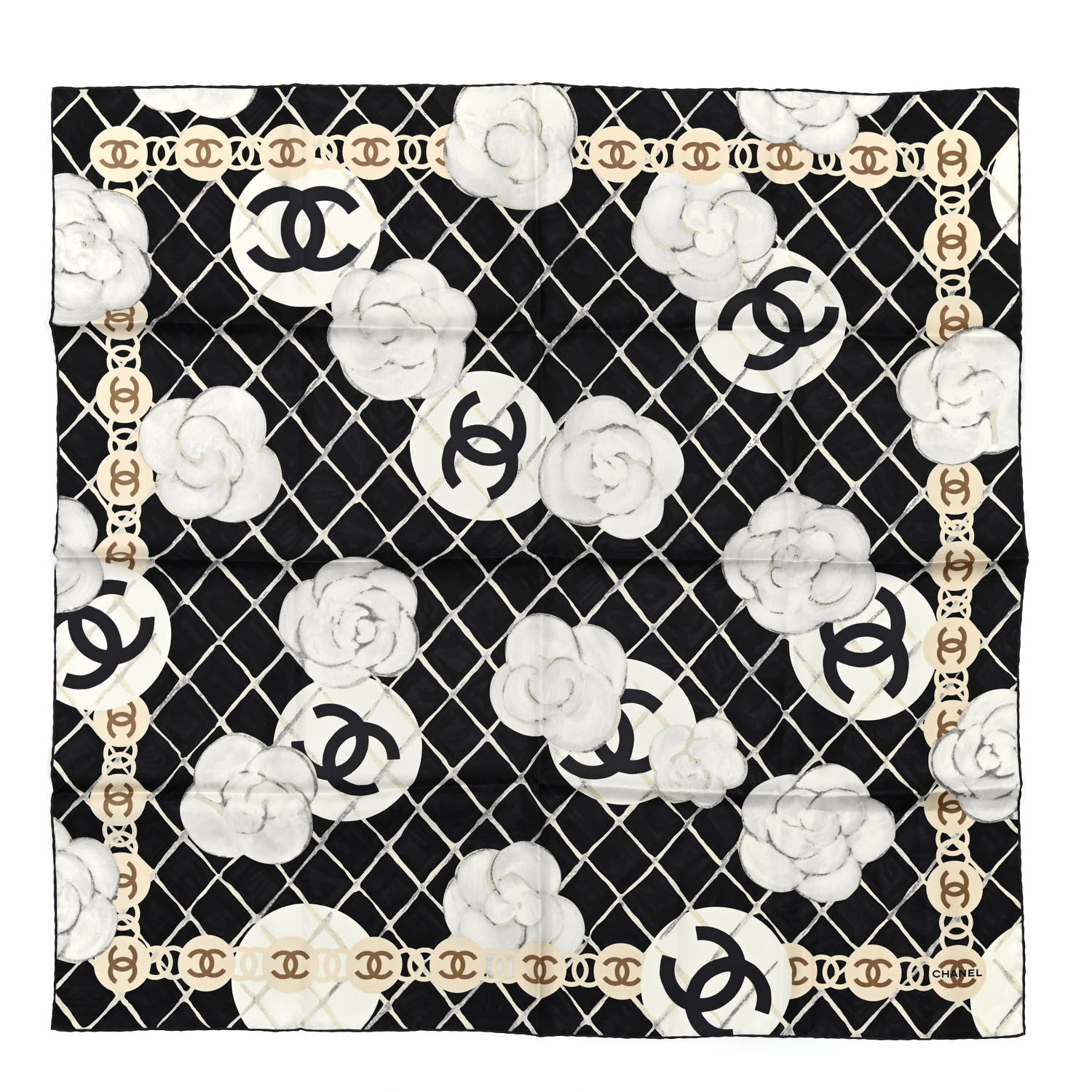 Chanel Silk Camellia CC Square Scarf Black 1 of 3