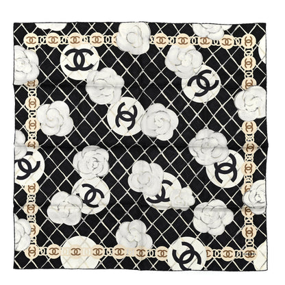 Chanel Silk Camellia CC Square Scarf Black 1 of 3