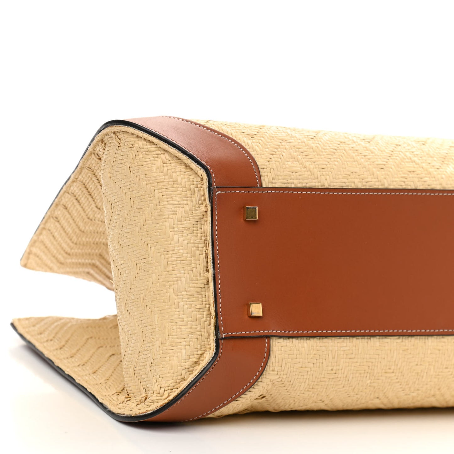 Raffia Calfskin Vlogo Shoulder Tote Naturale Saddle Brown