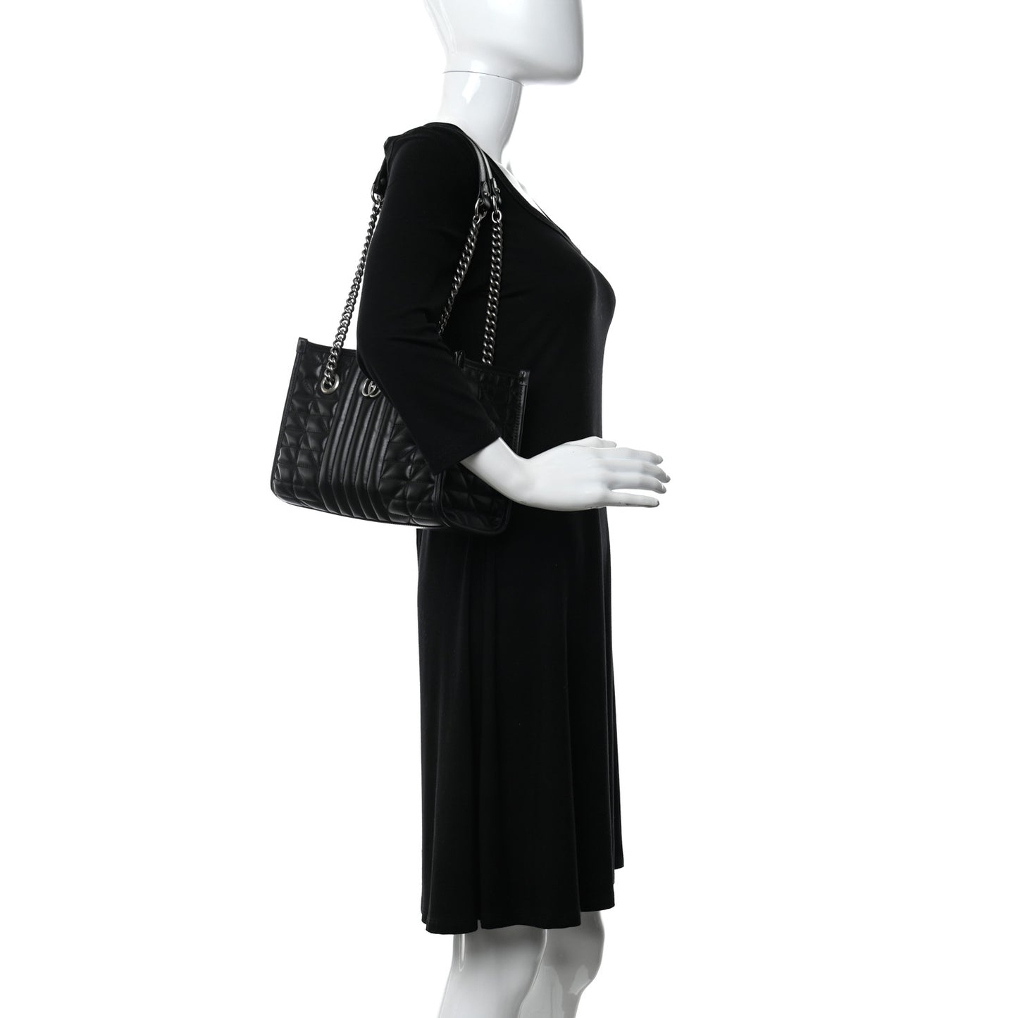 Calfskin Matelasse Aria Small GG Marmont Shoulder Tote Black