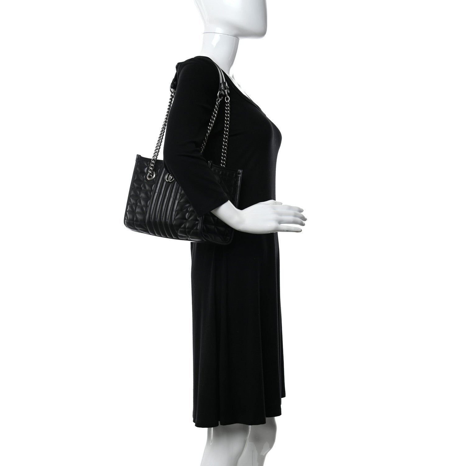 Gucci Calfskin Matelasse Aria Small GG Marmont Shoulder Tote Black 2 of 9