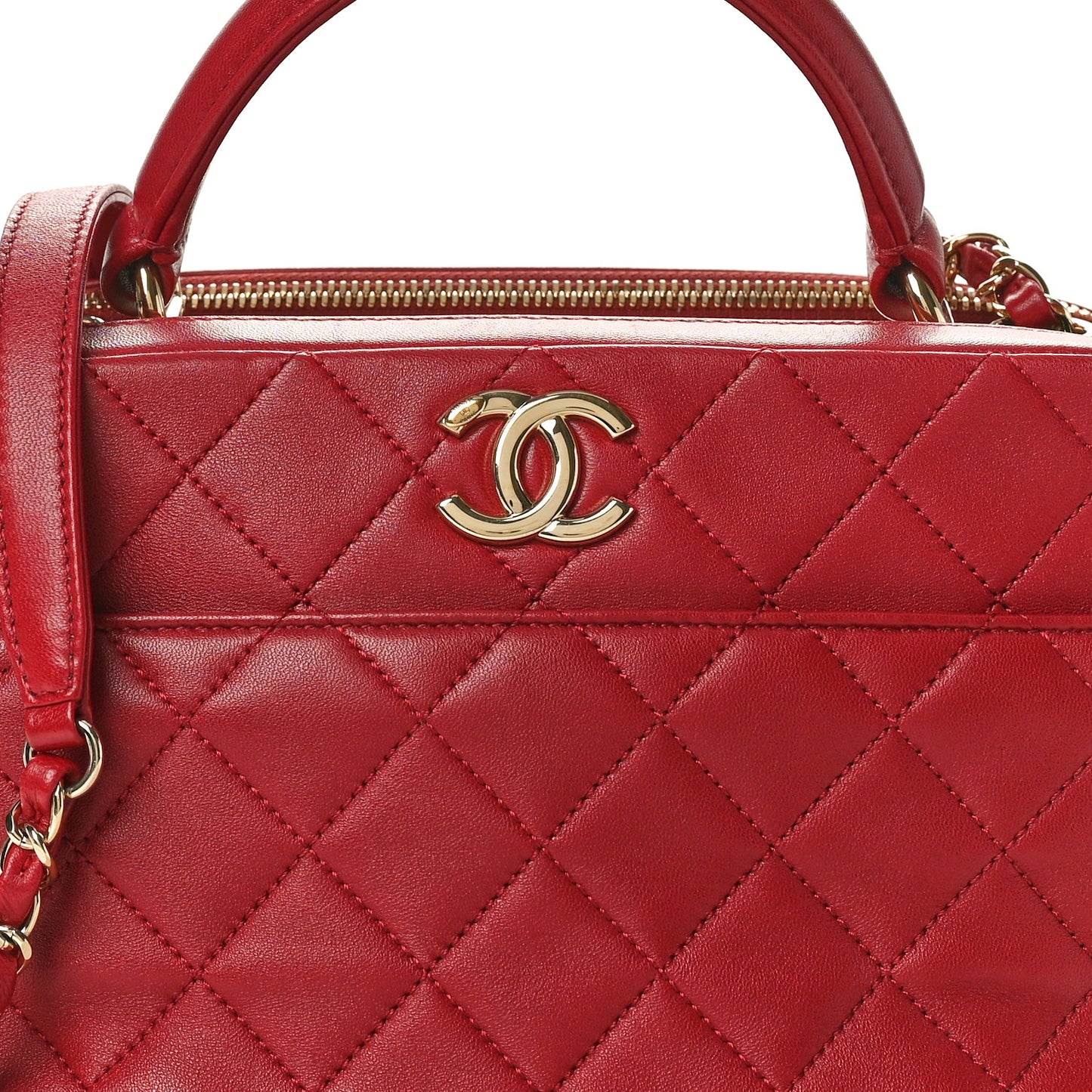 Lambskin Quilted Medium Trendy CC Bowling Bag Red