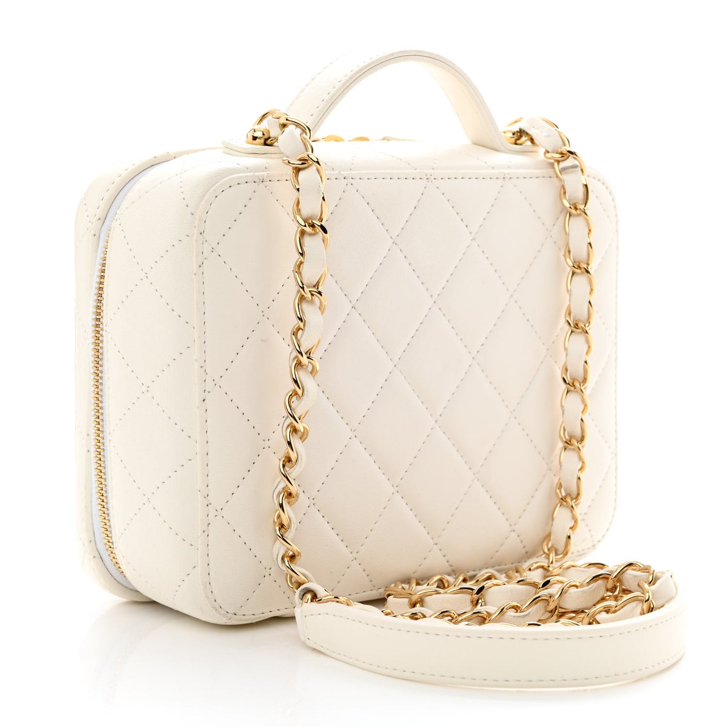 Lambskin Quilted Golden Plate Vanity Case White Gold