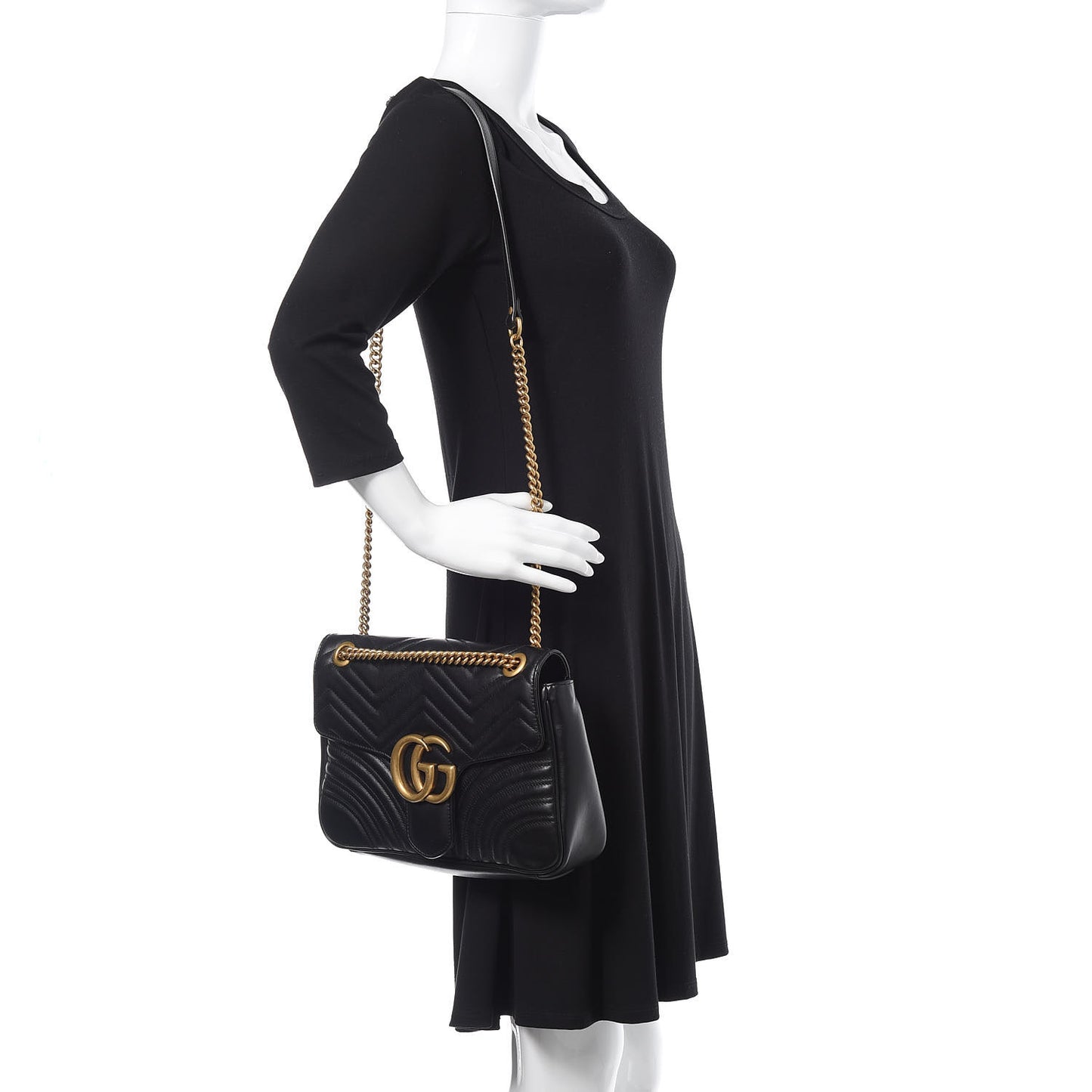 Calfskin Matelasse Medium GG Marmont Shoulder Bag Black