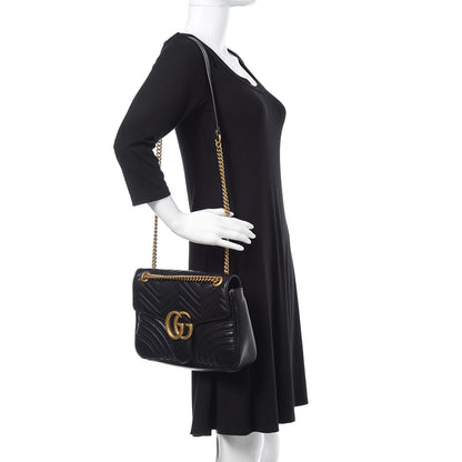 Gucci Calfskin Matelasse Medium GG Marmont Shoulder Bag Black 2 of 13