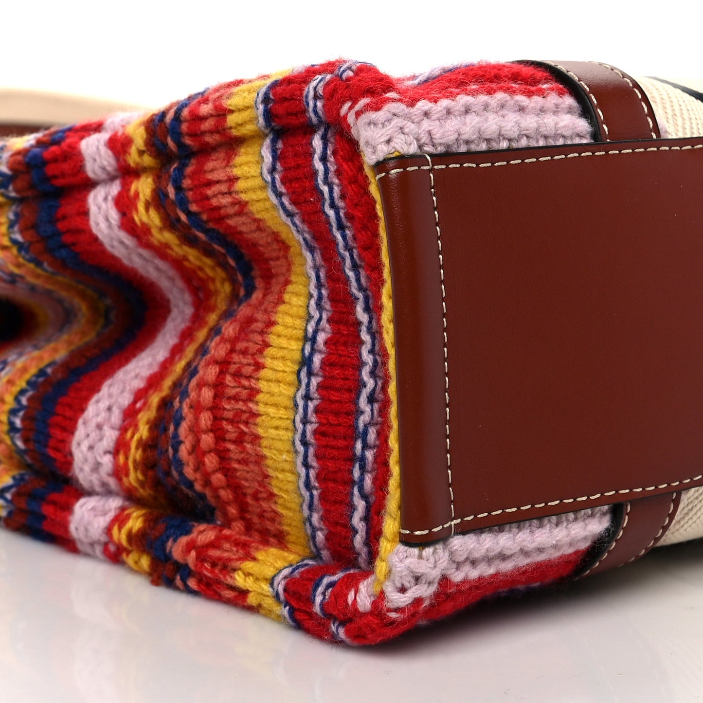 Knit Calfskin Medium Woody Ribbon Tote Red Multicolor