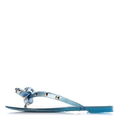 Valentino Garavani PVC Jelly Glitter Rockstud Bow Thong Sandals 38 Cerulean 1 of 8