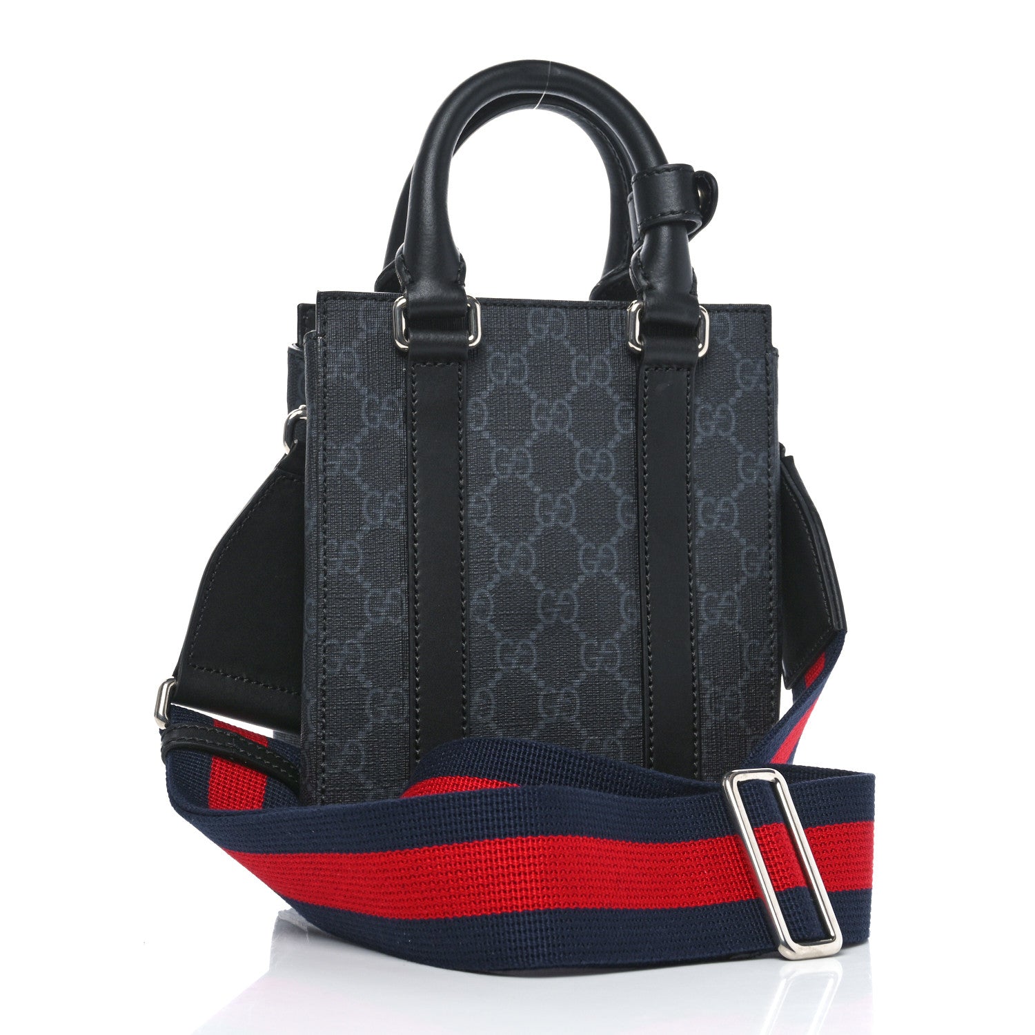 Gucci GG Supreme Monogram Appia Calfskin Web Mini Tote Bag Black 3 of 10