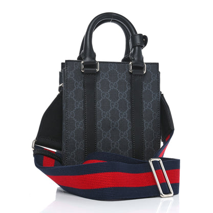 Gucci GG Supreme Monogram Appia Calfskin Web Mini Tote Bag Black 3 of 10