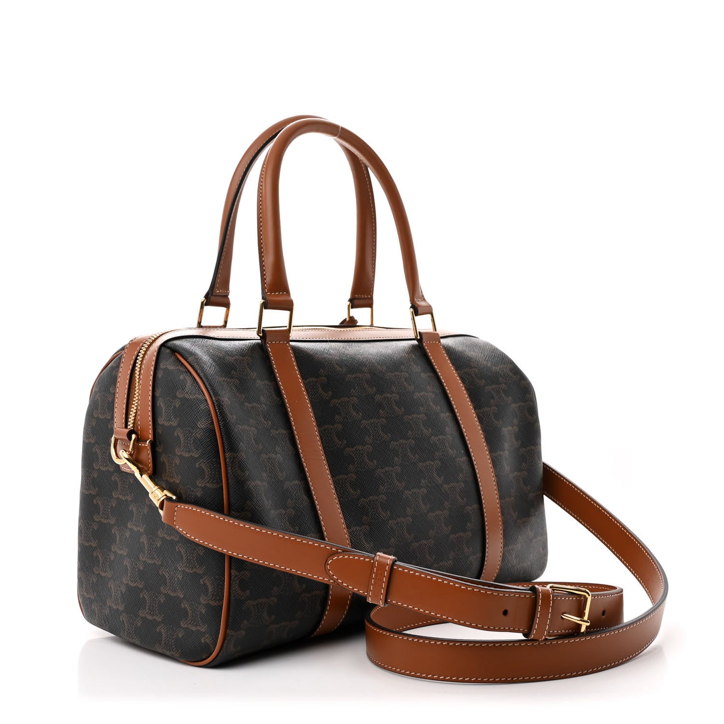 Triomphe Canvas Calfskin Large Boston Bag Tan