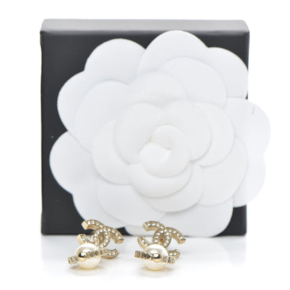 Chanel Crystal Pearl CC Drop Earrings Gold 5 of 5