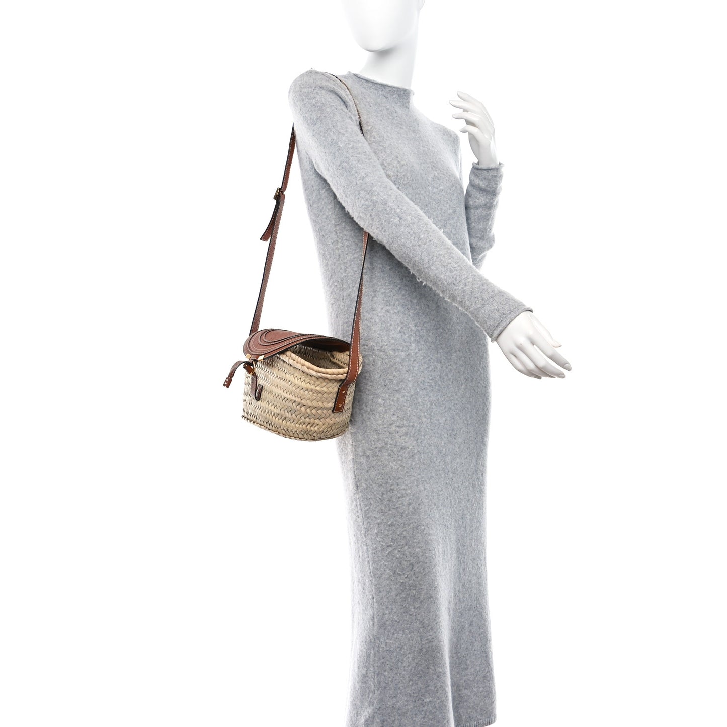 Raffia Calfskin Marcie Basket Tan