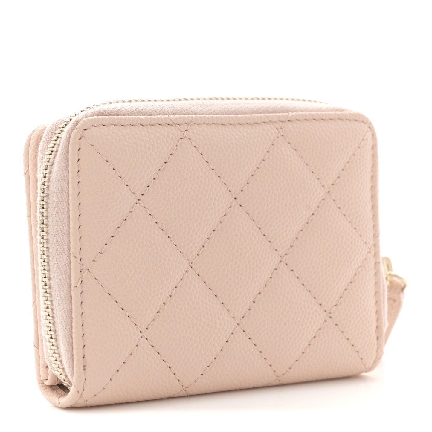Caviar Quilted Compact Zipped Wallet Beige