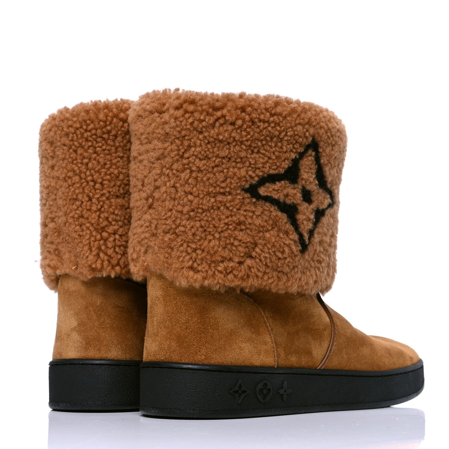 Louis Vuitton Suede Calfskin Shearling Snowdrop Flat Ankle Boots 37 Cognac 3 of 4