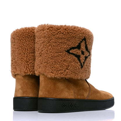 Louis Vuitton Suede Calfskin Shearling Snowdrop Flat Ankle Boots 37 Cognac 3 of 4