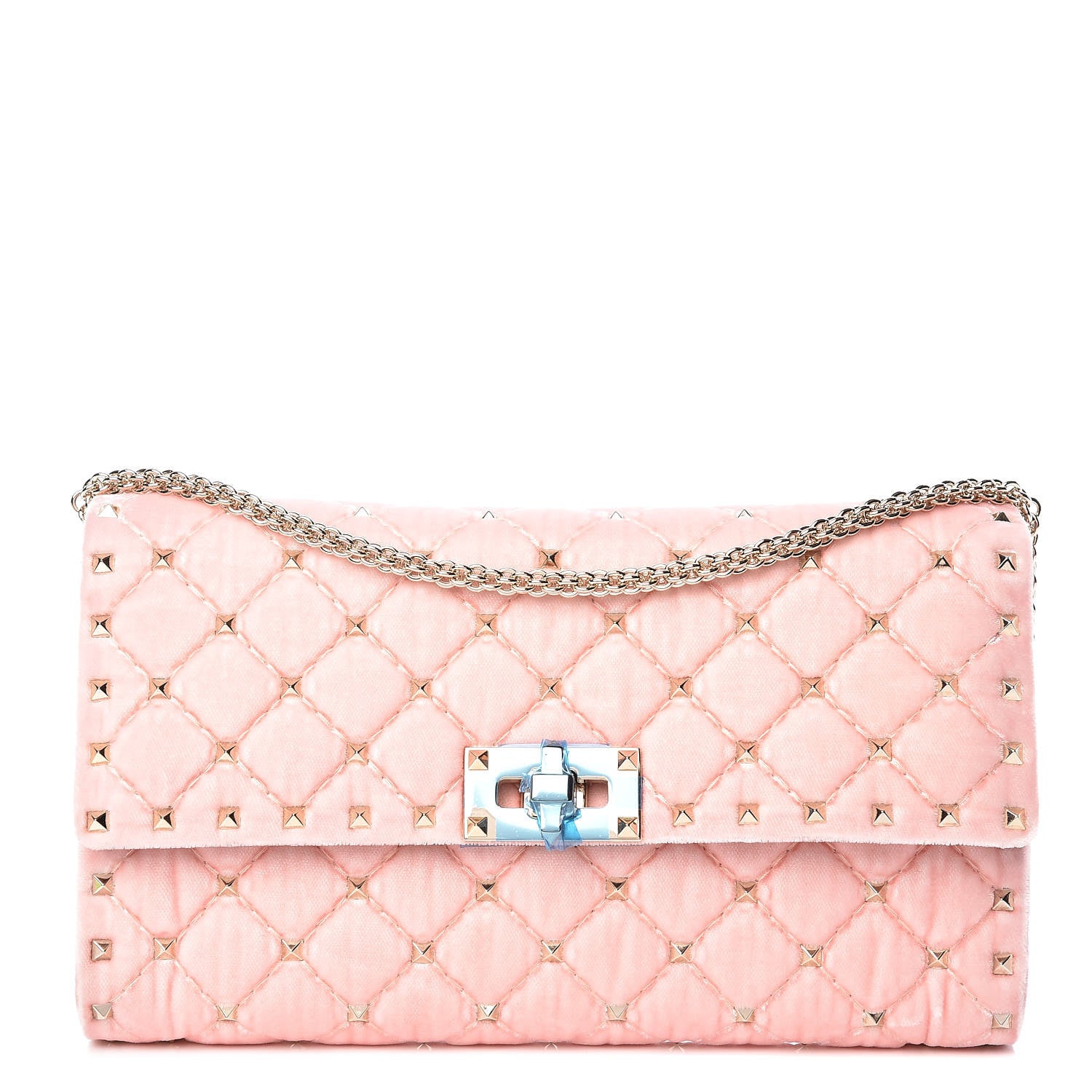 Valentino Garavani Velvet Rockstud Spike Wallet on Chain Water Rose 1 of 11