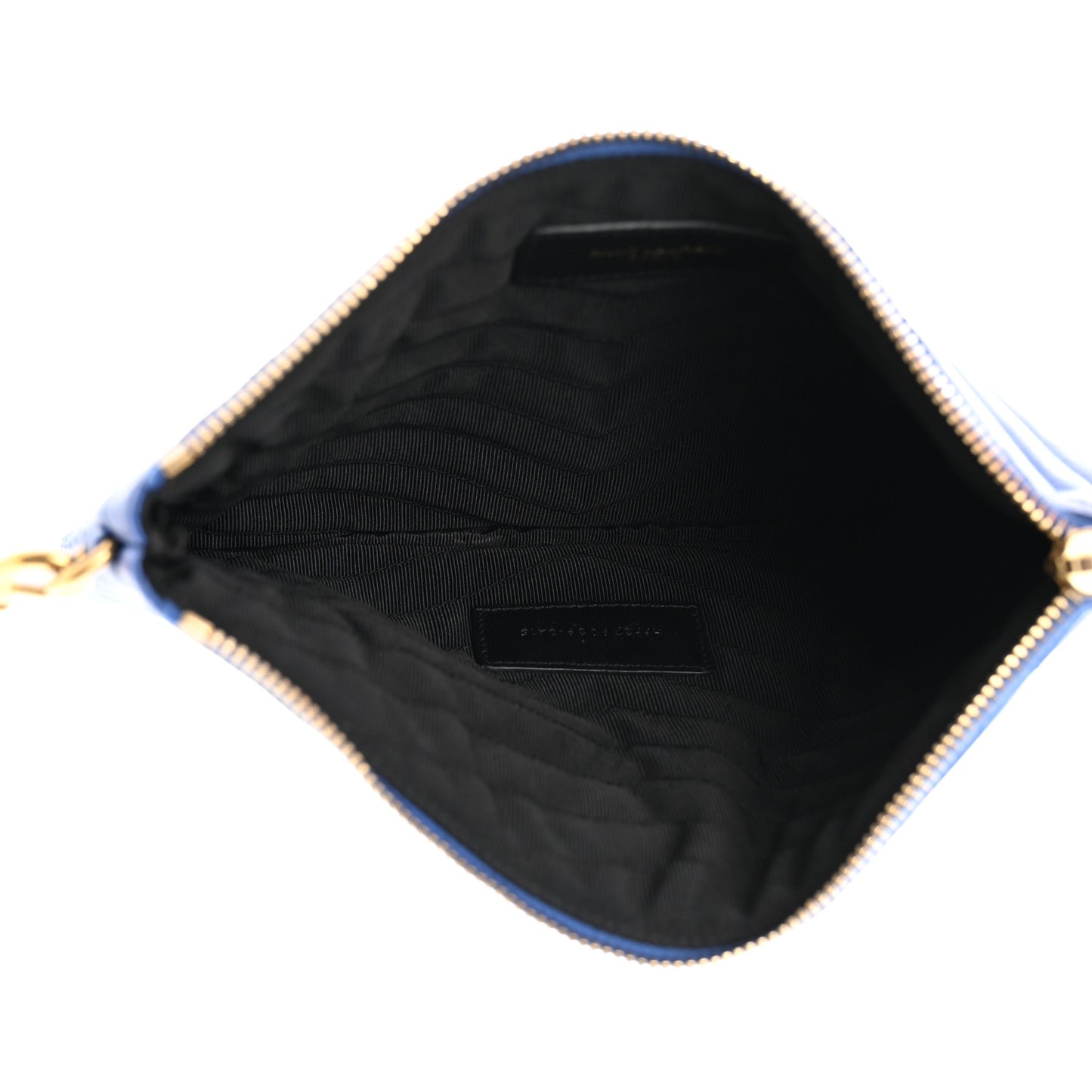 Calfskin Matelasse Chevron Monogram Zip A5 Pouch Blue Majorelle
