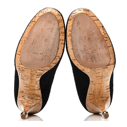Chanel Tweed Crystal Cork CC Pumps 39.5 Black 4 of 5