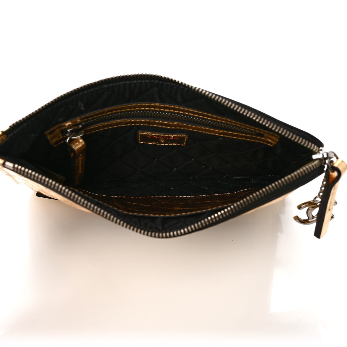 Metallic Lambskin Small Feminine Pouch Clutch Gold