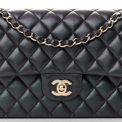 Chanel Iridescent Lambskin Quilted Medium Double Flap Black 8 of 13