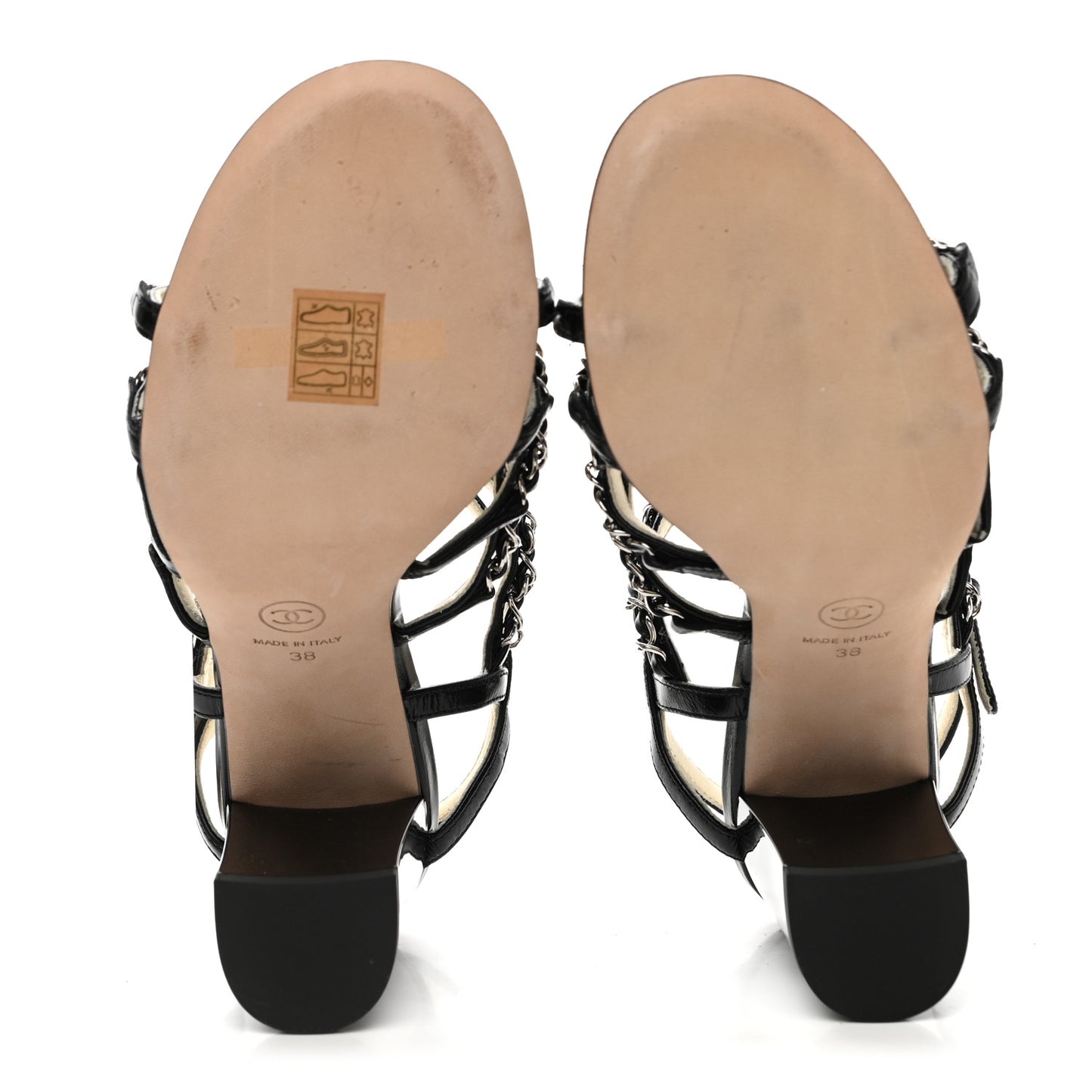 Calfskin Chain Sandals 38 Black