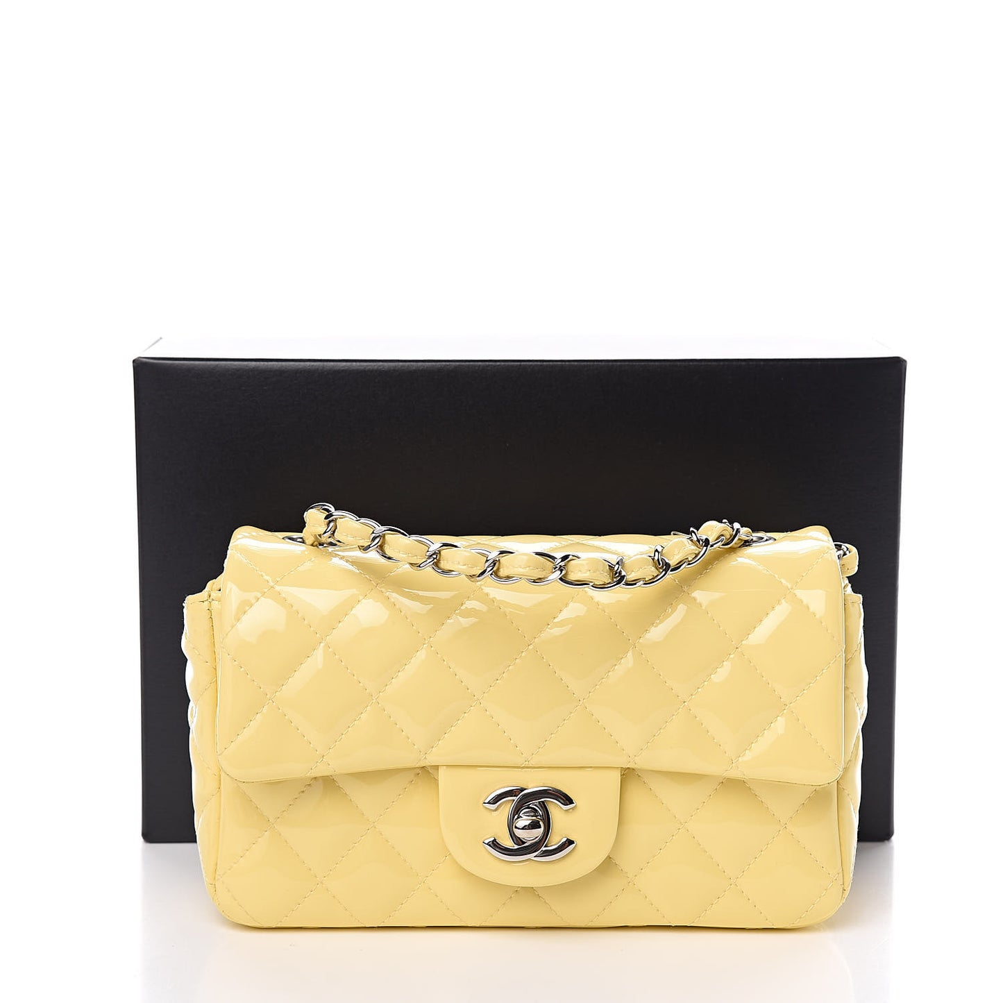 Patent Quilted Mini Rectangular Flap Yellow