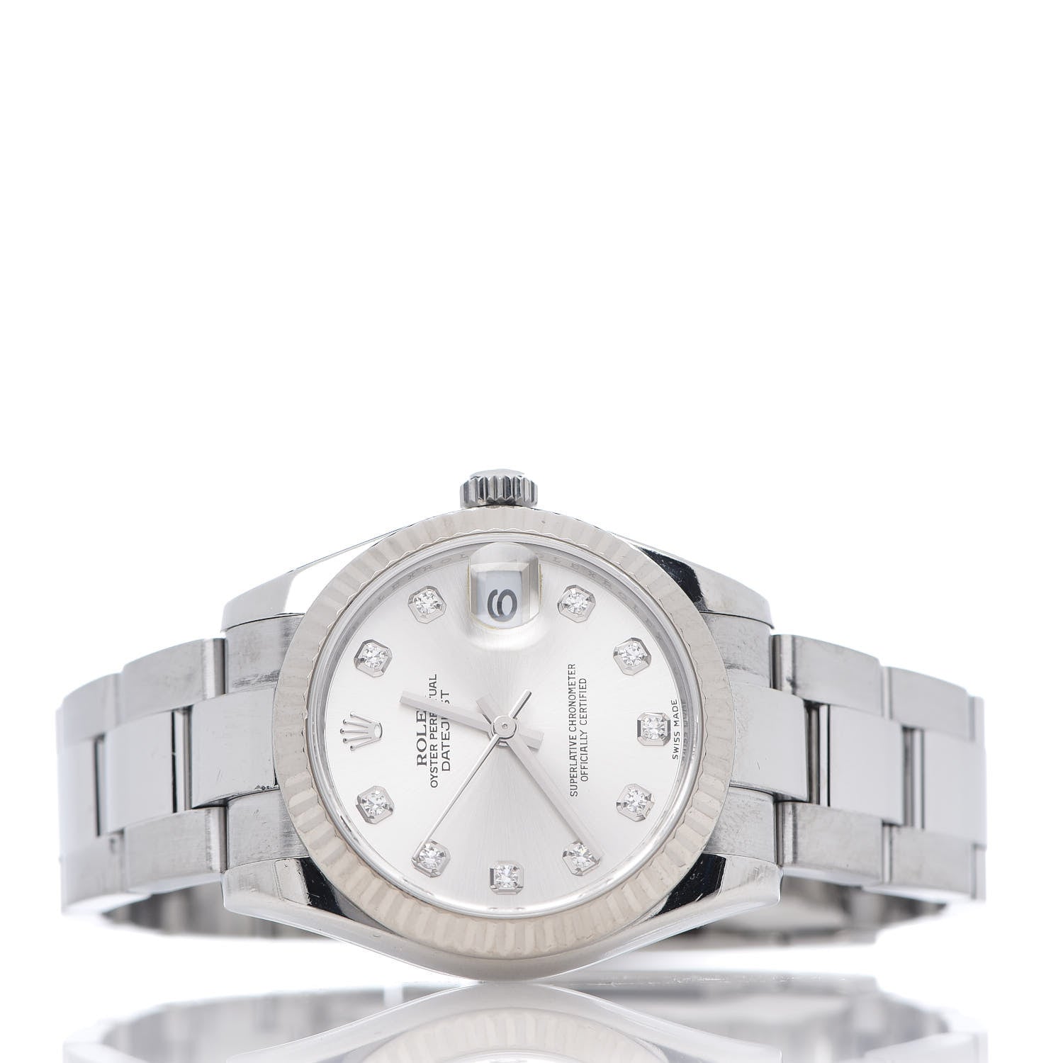 Rolex Stainless Steel 18K White Gold Diamond 31mm Oyster Perpetual Datejust Watch Silver 178274 3 of 8