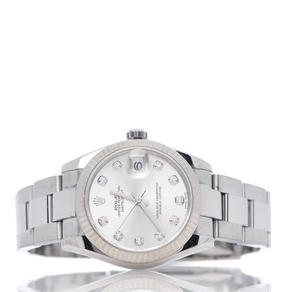 Rolex Stainless Steel 18K White Gold Diamond 31mm Oyster Perpetual Datejust Watch Silver 178274 3 of 8