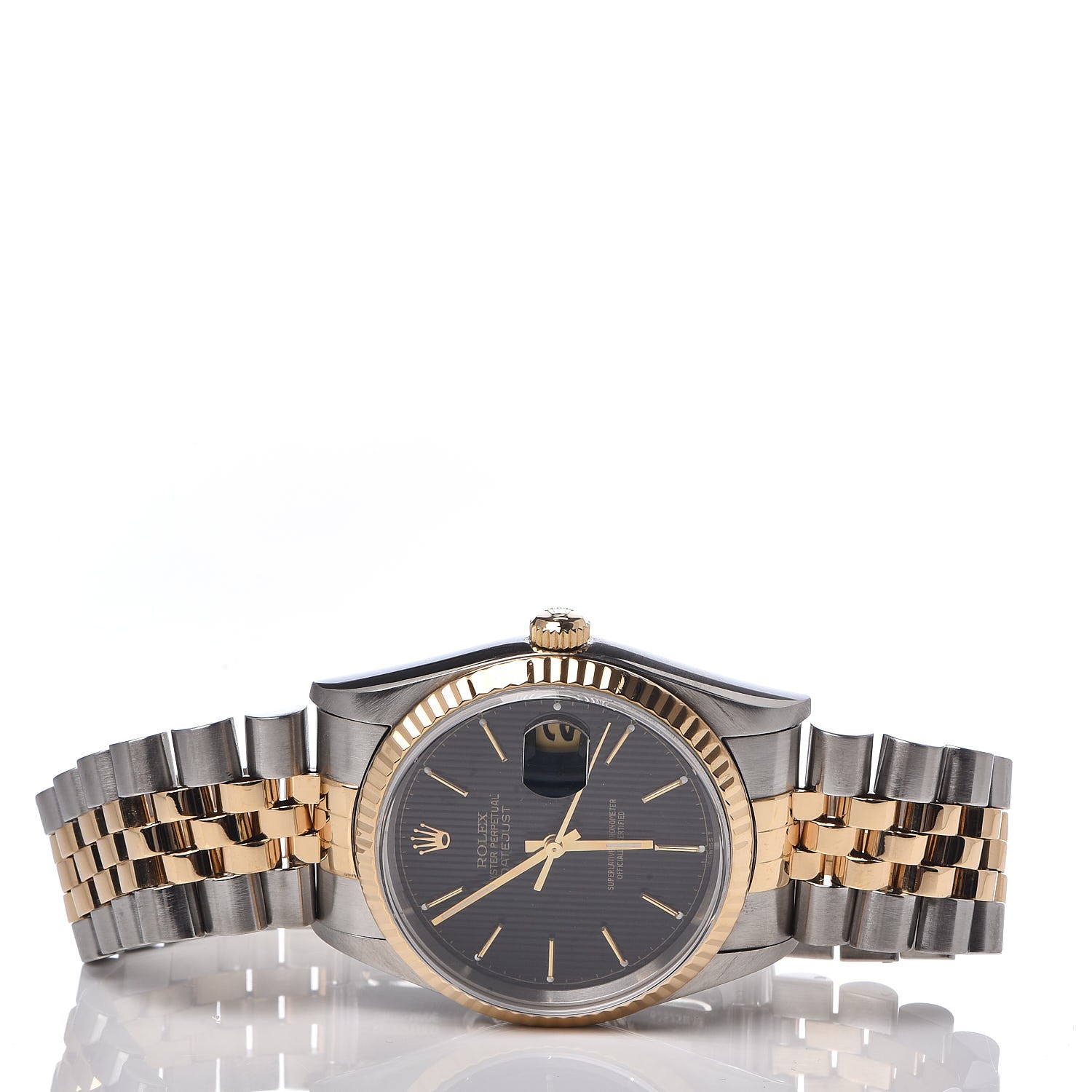Rolex Stainless Steel 18K Yellow Gold 36mm Oyster Perpetual Datejust Watch Black Tapestry 16233 3 of 7