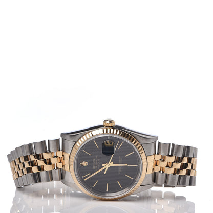Rolex Stainless Steel 18K Yellow Gold 36mm Oyster Perpetual Datejust Watch Black Tapestry 16233 3 of 7