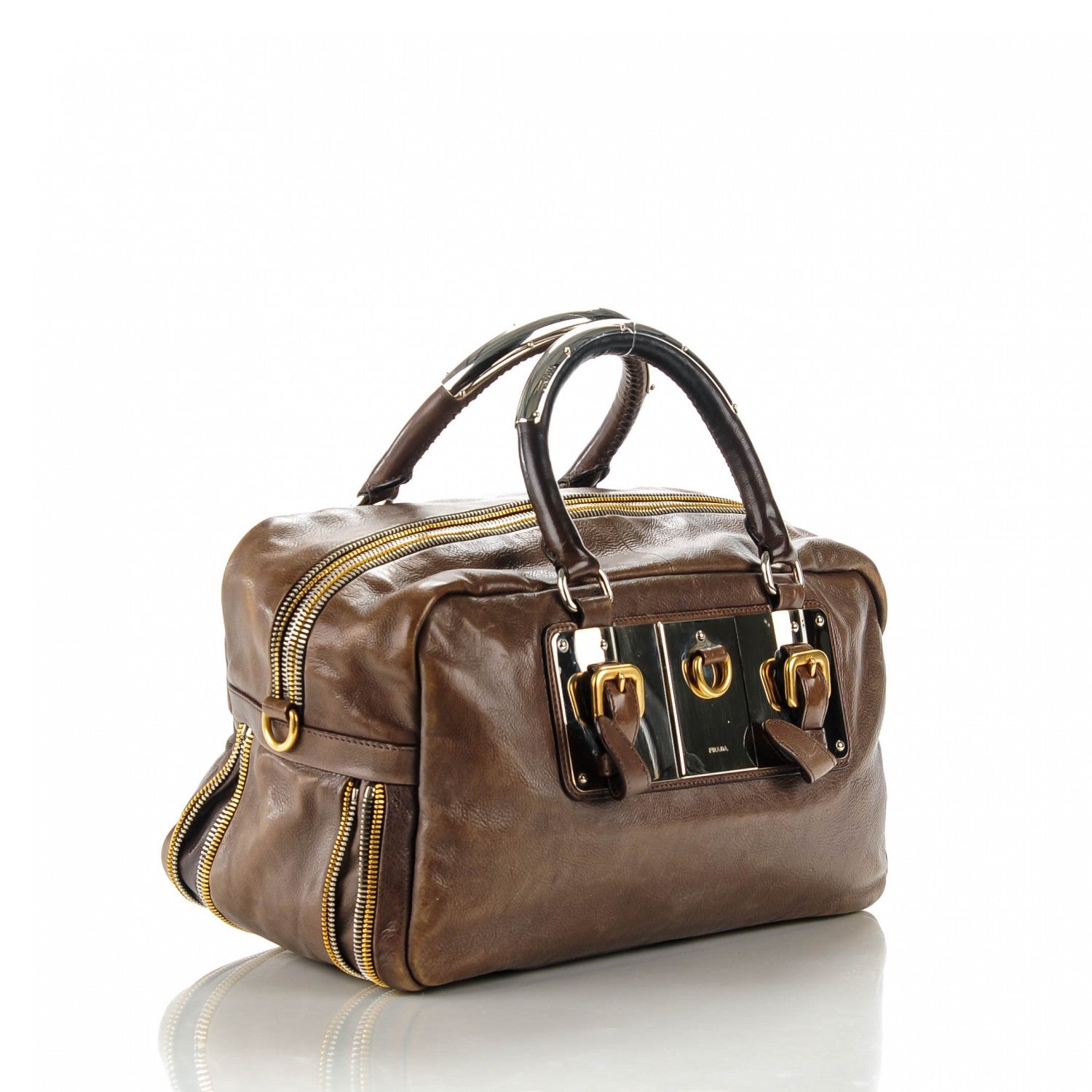 Prada Glace Calf Zippers Plaque Boston 3 of 7
