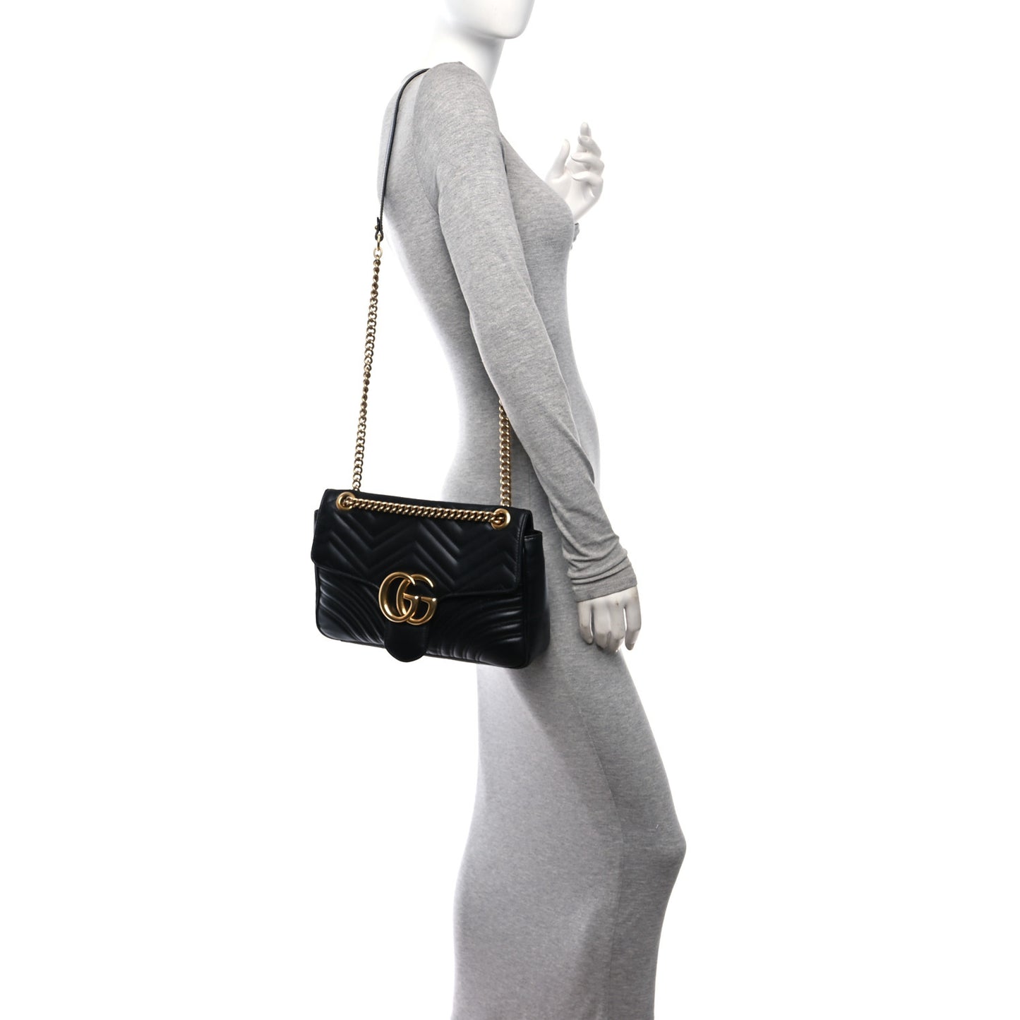 Calfskin Matelasse Medium GG Marmont Shoulder Bag Black
