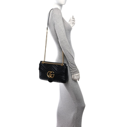 Gucci Calfskin Matelasse Medium GG Marmont Shoulder Bag Black 2 of 12
