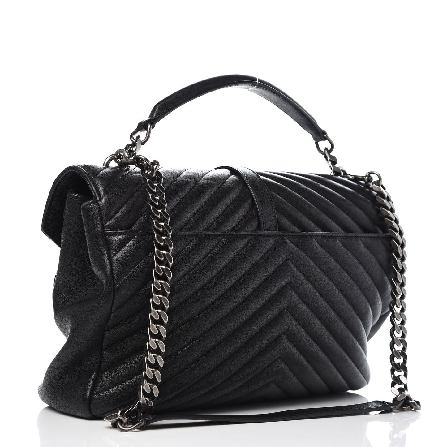 Sheepskin Matelasse Chevron Monogram Large College Satchel Black