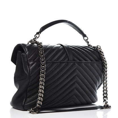 Saint Laurent Sheepskin Matelasse Chevron Monogram Large College Satchel Black 3 of 13