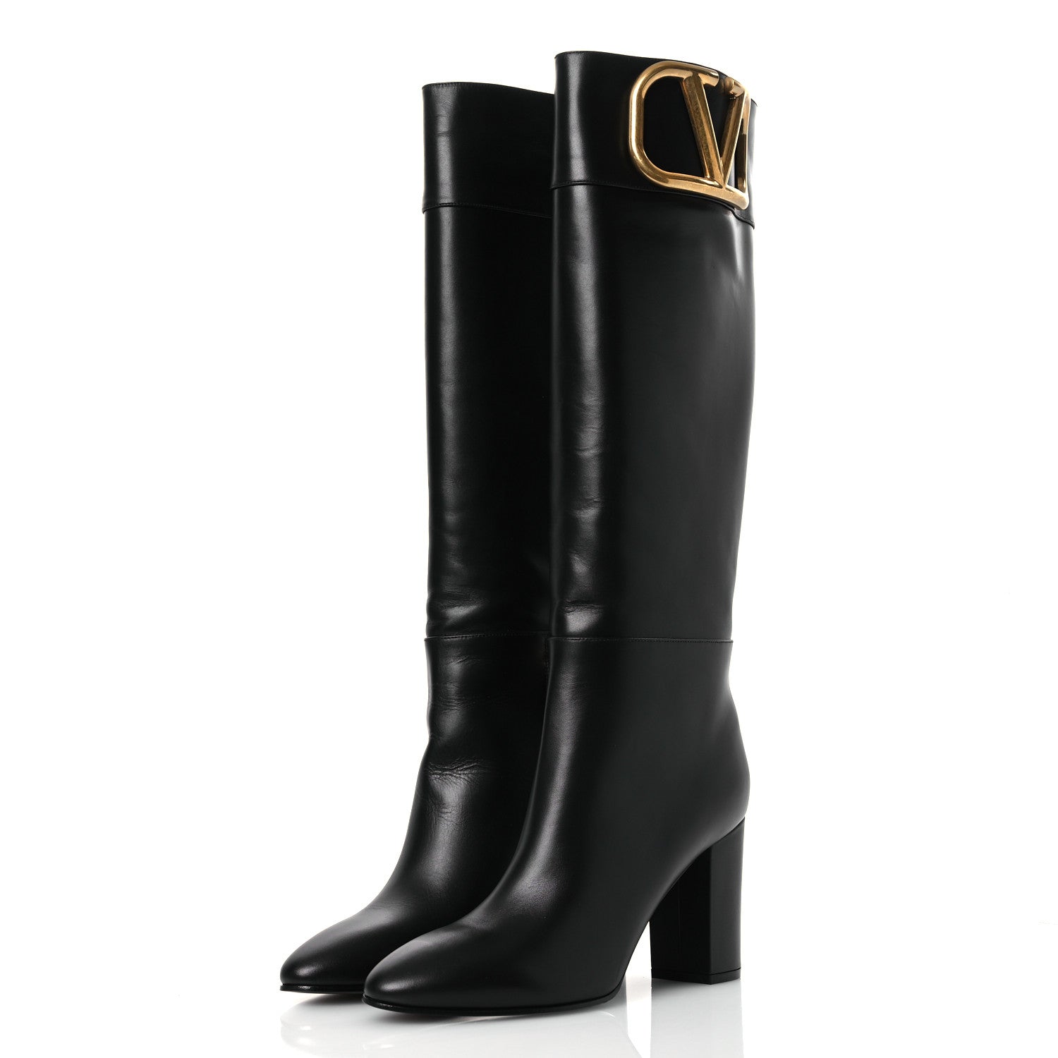Valentino Garavani Calfskin Vlogo Knee High 85mm Boots 41 Black 4 of 13