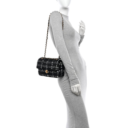 Chanel Raffia Effect Medium Tweedy Flap Bag Black White 2 of 10